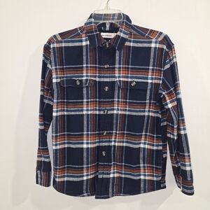 Abercrombie Kids Flannel Plaid Long Sleeve Shirt Size 11/12 Navy Blue Multicolor